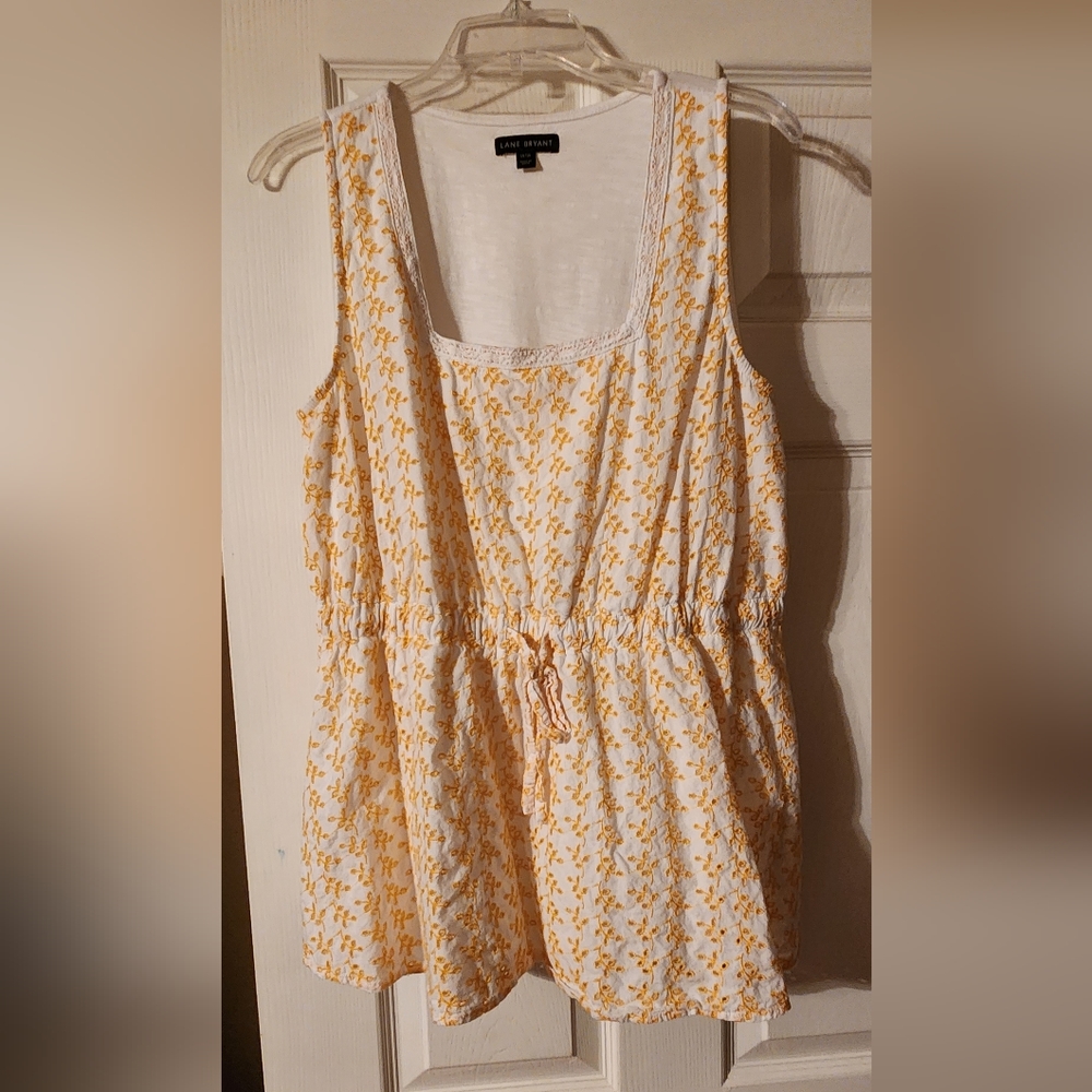 Lane Bryant White & Yellow Floral Drawstring Tank Top